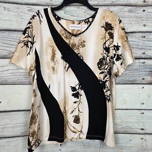 Alfred Dunner L Floral Stripe Top